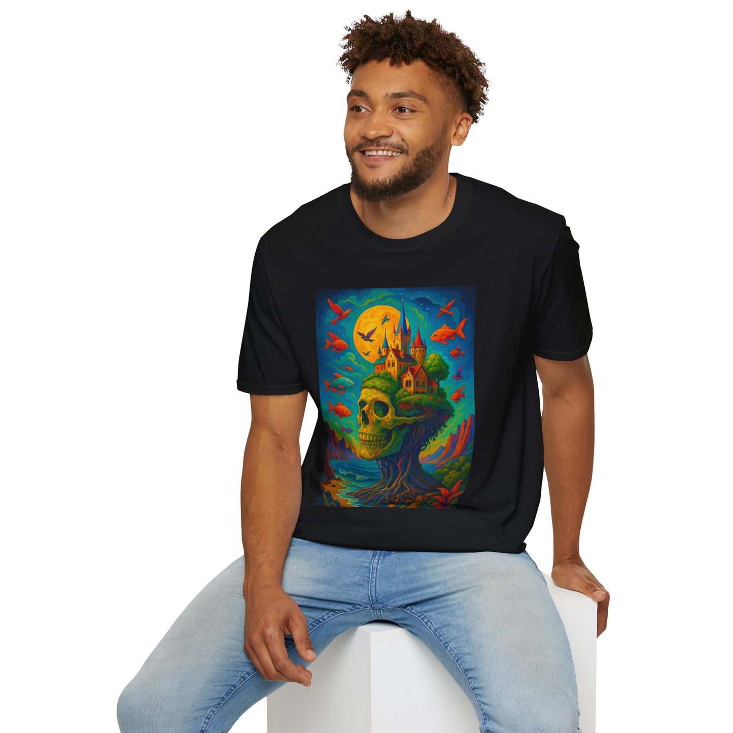 Psychedelic Skull Castle T-Shirt Surreal Fantasy Art Tee | Trippy Gothic Aesthetic Shirt | Gift for Weirdos and Dreamers | Dark Art Forest Top