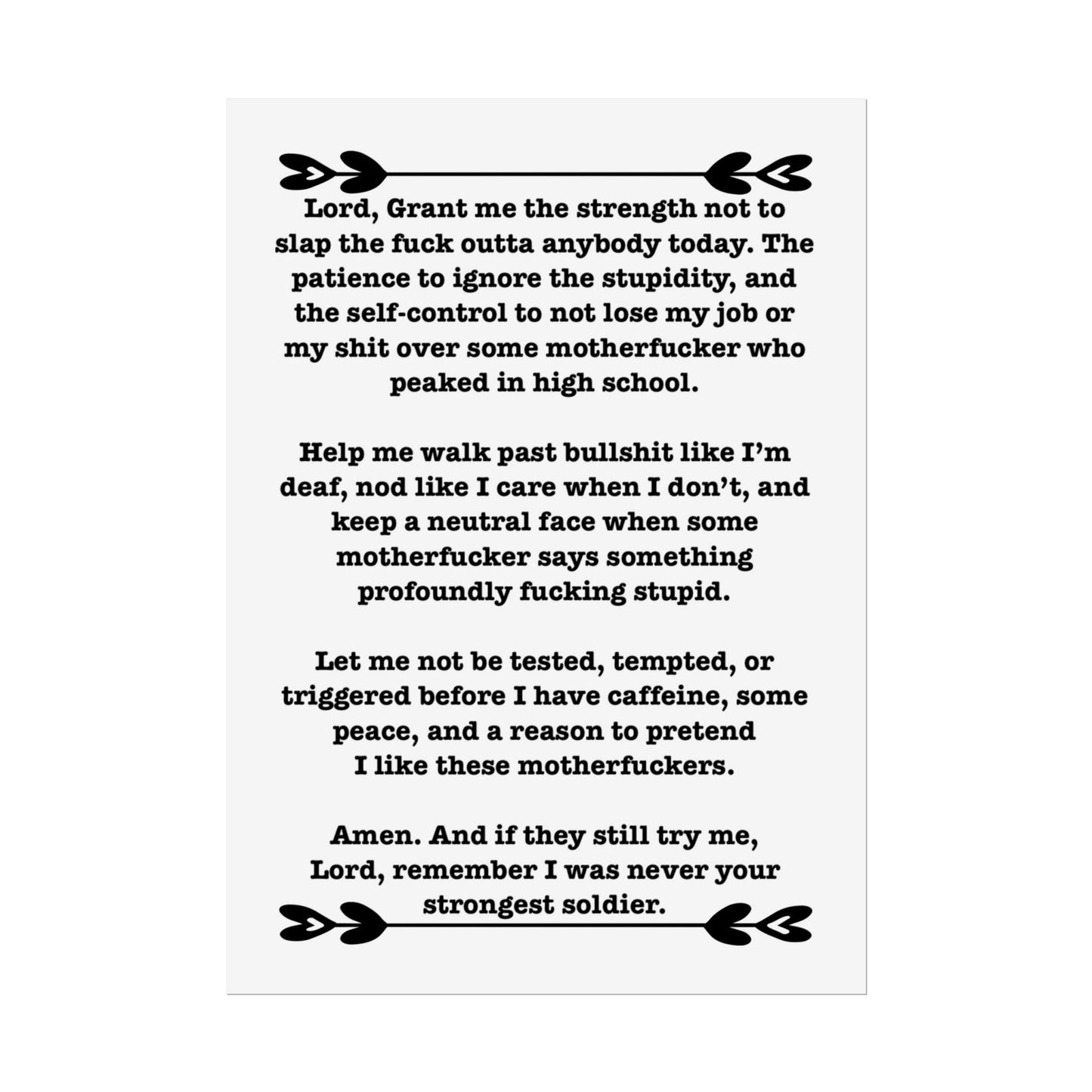 ClancyTees Serenity Prayer Poster Funny Profane Wall Art Office Humor Print Gift for Coworkers
