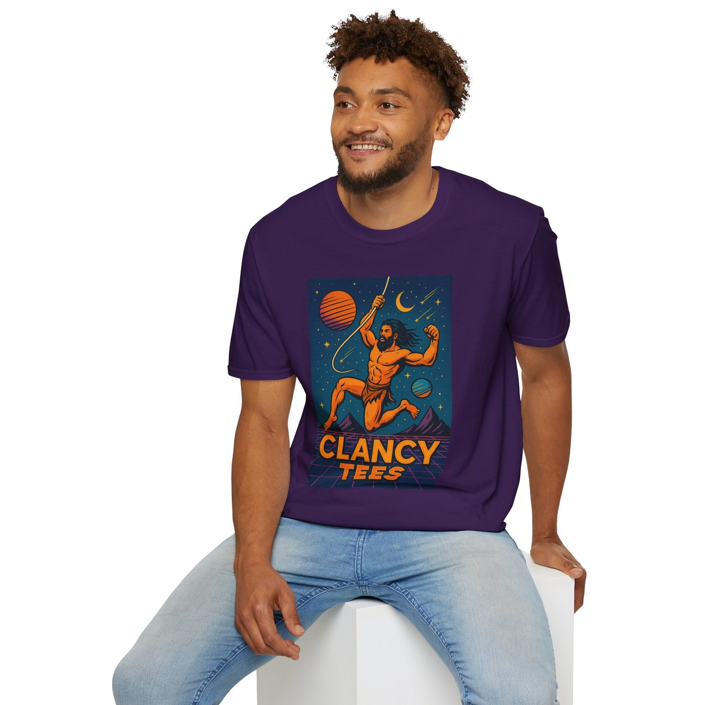 Retro Space Graphic Unisex Softstyle T-Shirt, Fun Casual Wear, Gift for Space Lovers, Cute Vintage Tee, Everyday Comfort Shirt