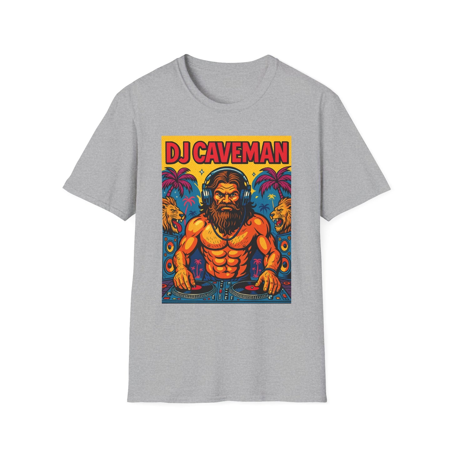 DJ Caveman T-Shirt Funny Rave Party Tee | Prehistoric Clubbing Shirt for Music Lovers | Gift for DJs and EDM Fans | Caveman Aesthetic Shirt