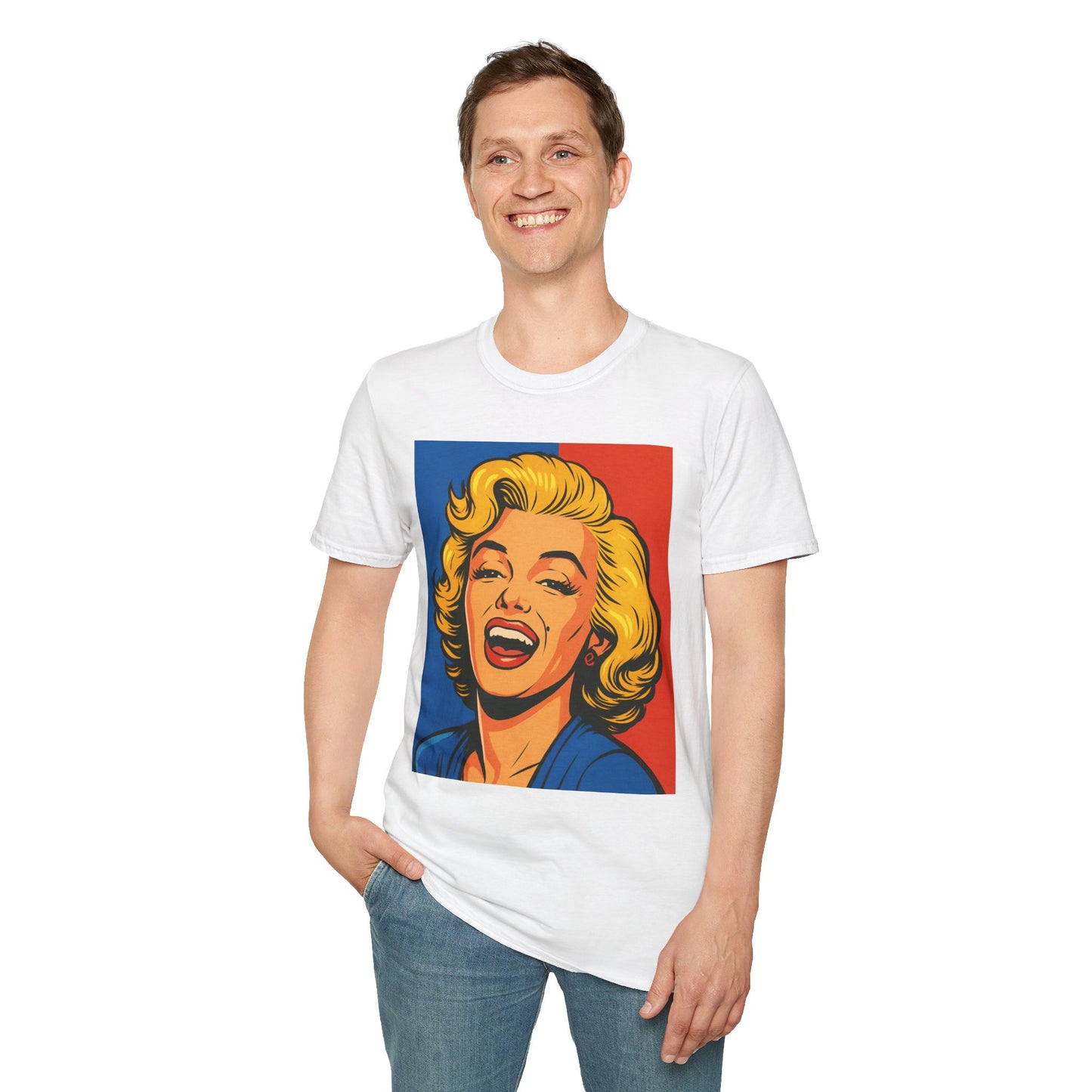 Retro Blonde Bombshell T-Shirt – Pop Art Style Graphic Tee – Gift for Classic Movie Fans, Vintage Aesthetic Lovers, and Bold Fashion Enthusiasts