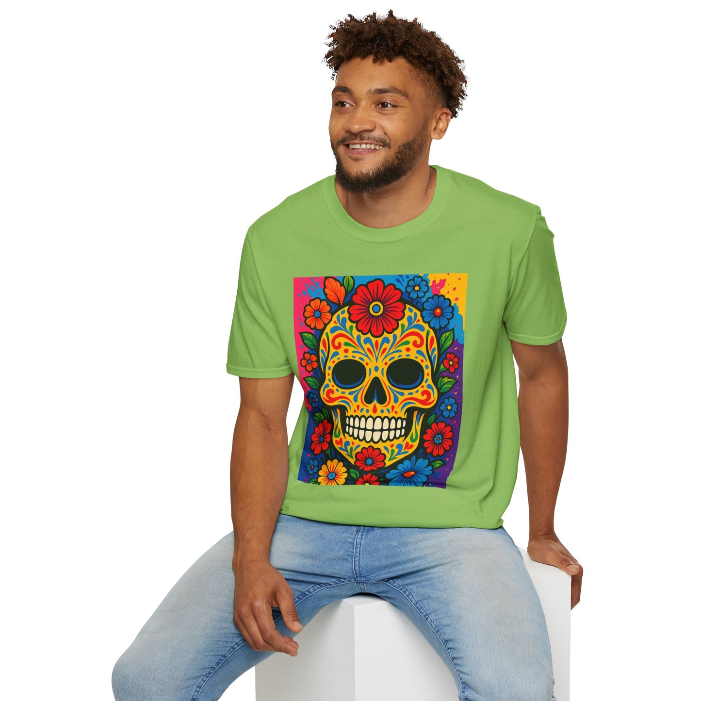 Colorful Sugar Skull Shirt | Day of the Dead Graphic Tee | Gift for Tattoo Lovers & Art Fans | Floral Skull T-Shirt