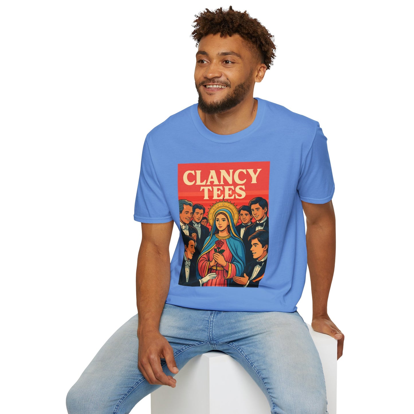 Vintage Virgin Mary Graphic T-Shirt, Softstyle Madonna Tee for Casual Wear, Perfect Gift for Holidays, Retro Clothing, Unisex Tees