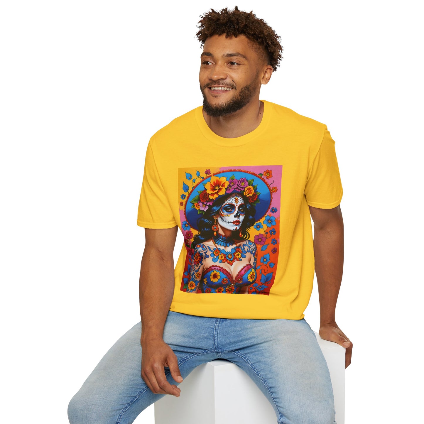 Sugar Skull T-Shirt – Día de los Muertos Art Tee – Gift for Goth Aesthetic Fans, Colorful Skull Lovers, and Tattoo-Inspired Fashion