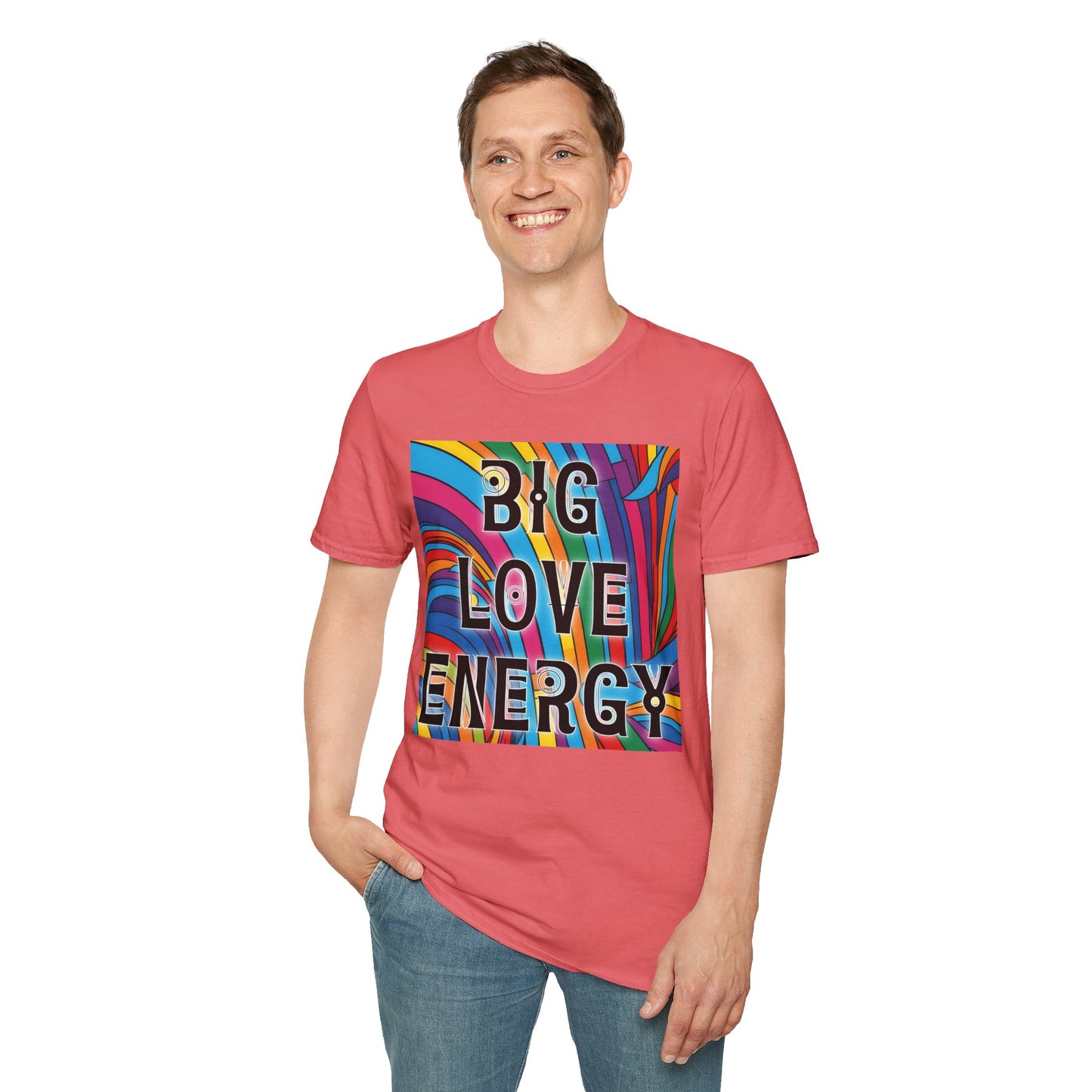 Big Love Energy Shirt – Colorful Retro Pride Rainbow Tee with Bold Positive Message – Gift for Optimists, LGBTQ Friends, and Love-First People