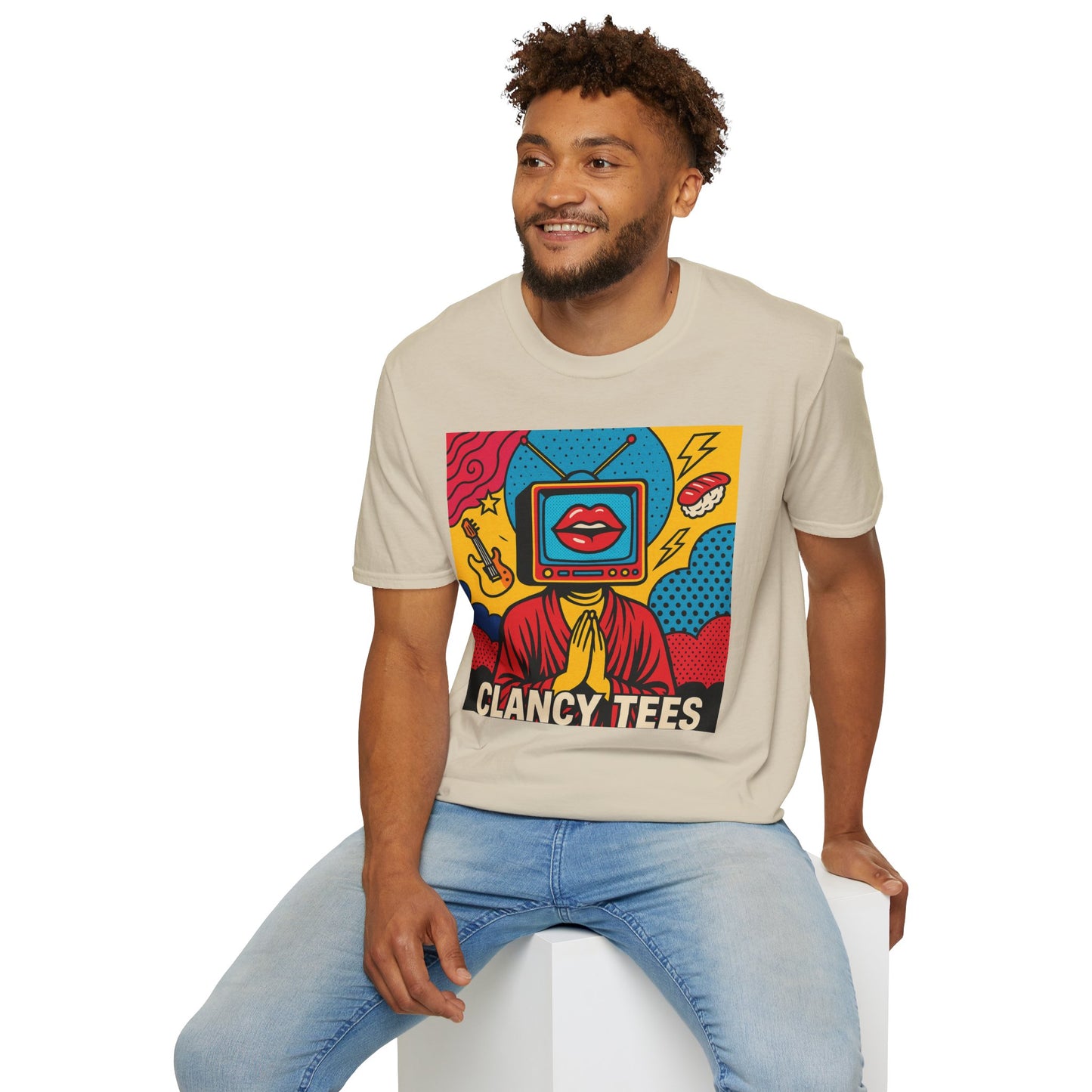 Pop Art TV Head T Shirt for Creatives Graphic Tee for Artists Gift for Surreal Art Lovers Unisex Visual Commentary Shirt