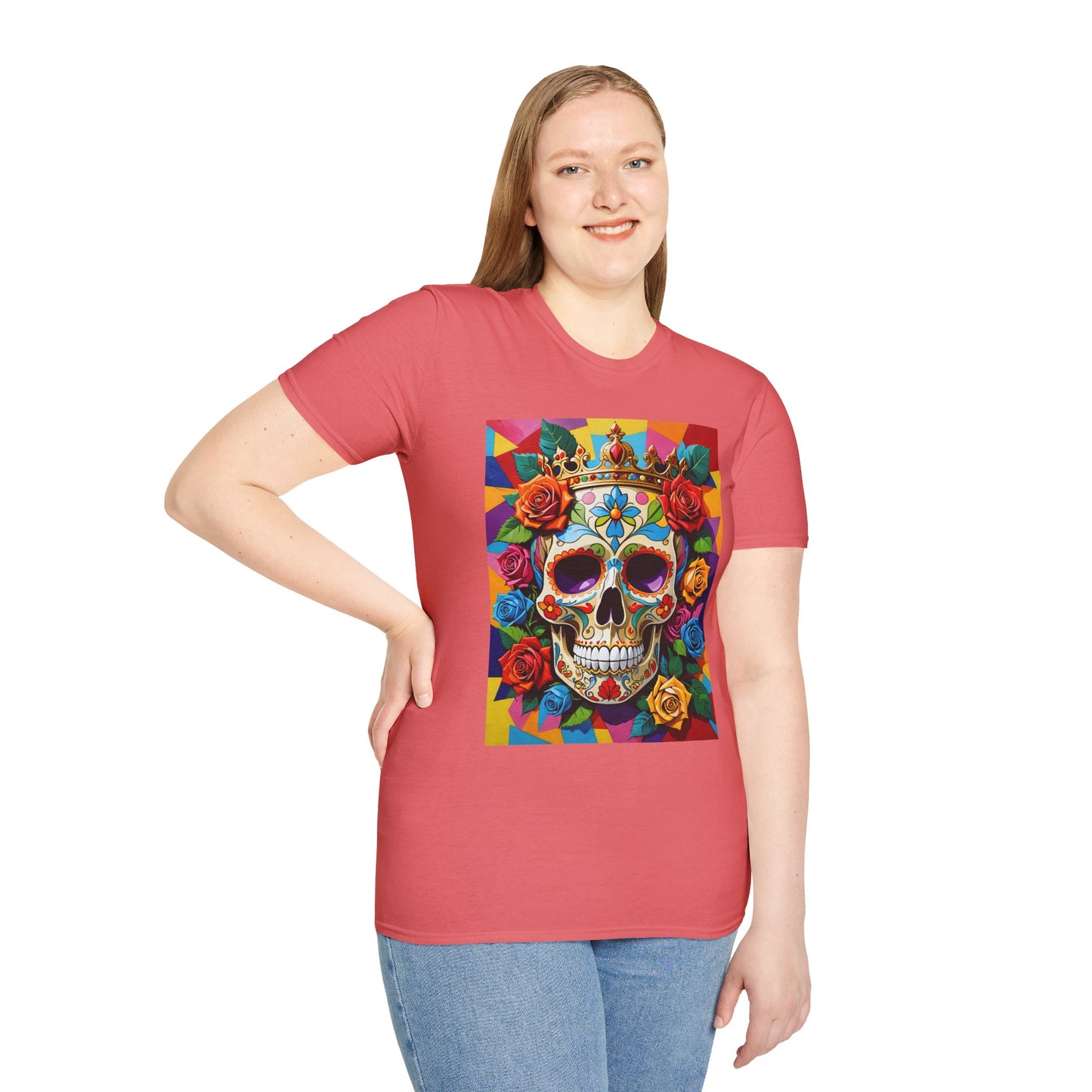 Royal Skull and Roses Shirt – Colorful Crowned Skull Tee – Gift for Halloween Fans, Tattoo Art Collectors, and Bold Fashion Enthusiasts