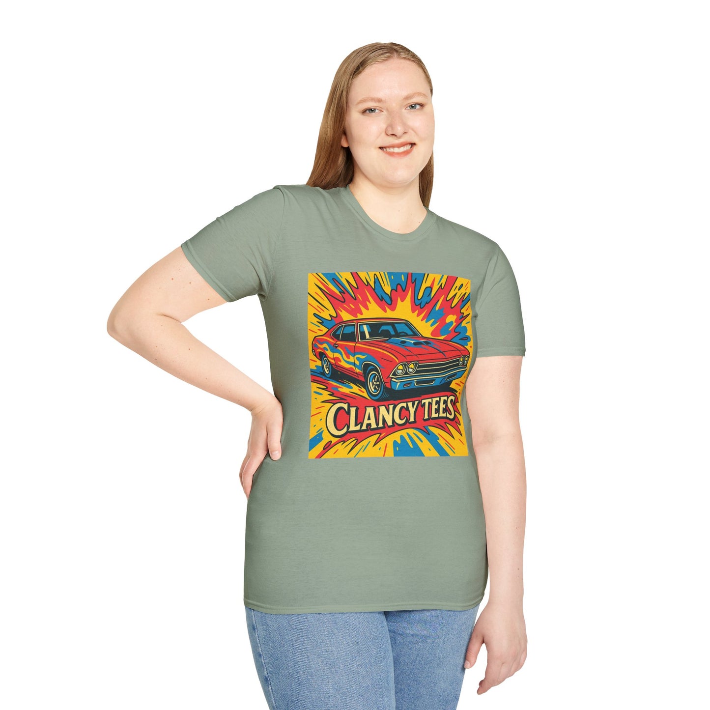 Muscle Car Graphic Tee with Retro Flames | Vintage Car Lover T-Shirt | Gift for Gearheads & Classic Ride Fans | Bold Hot Rod Shirt