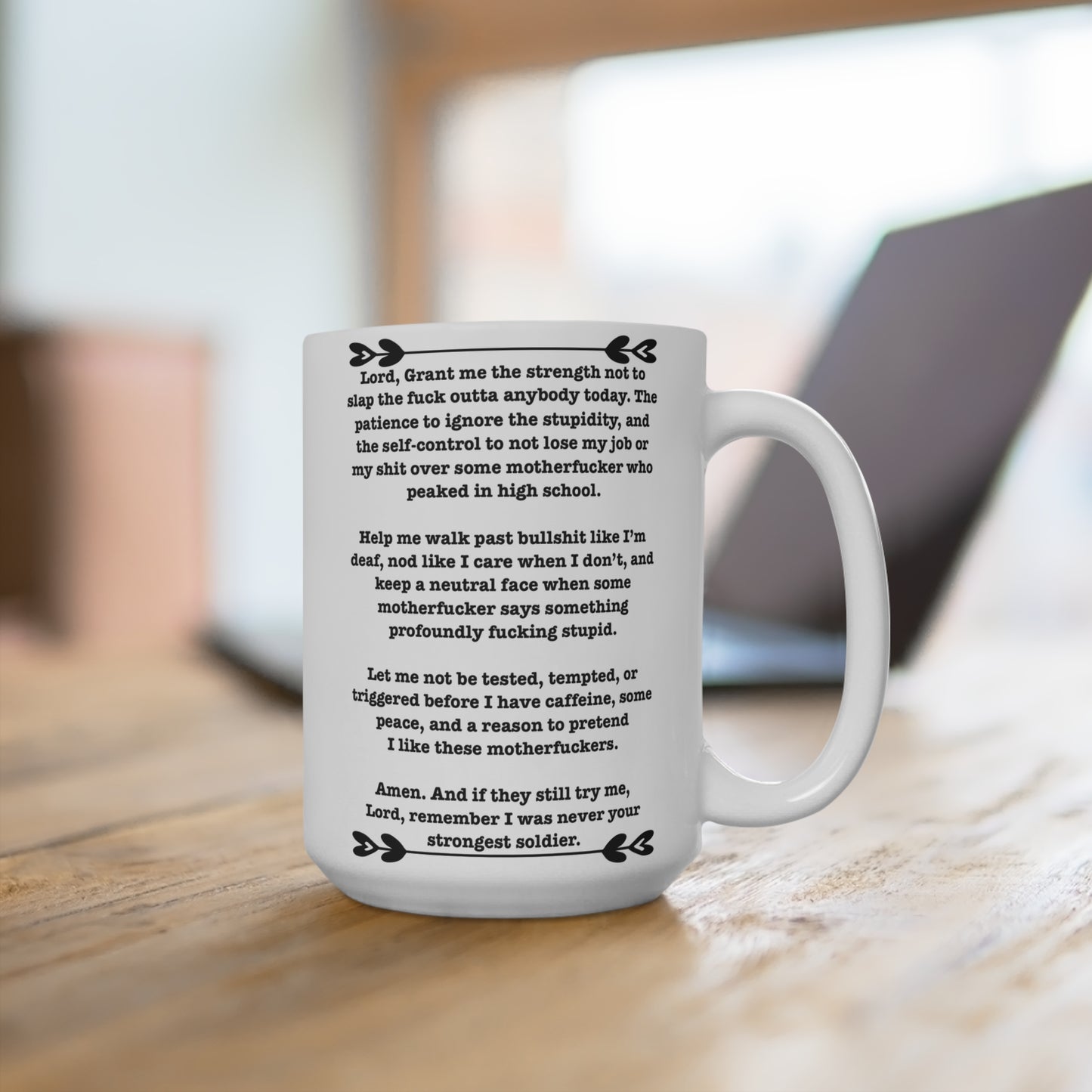 ClancyTees Serenity Prayer 15oz Coffee Mug Funny Profane Office Humor Sarcastic Morning Motivation