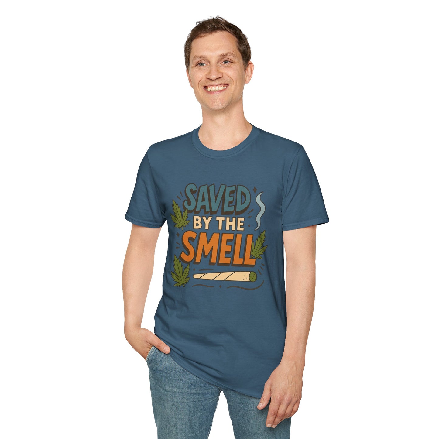 Funny Cannabis Saved by the Smell T-Shirt, Unisex Softstyle Tee, Gift for Stoners, Humor Apparel, Casual Wear, Cool Graphic Tee