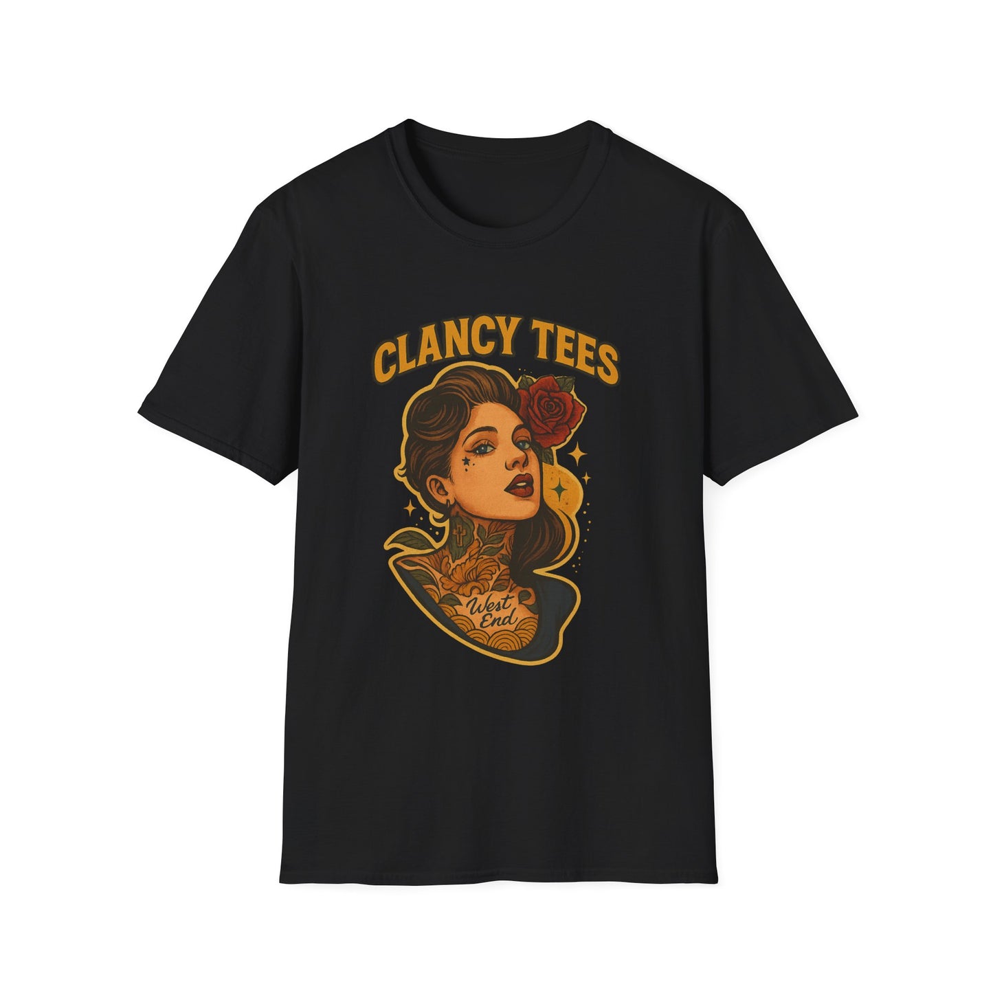 Vintage Tattoo-Inspired Unisex Softstyle T-Shirt, Unique Graphic Tee, Casual Statement Shirt, Perfect Gift for Friends & Festivals
