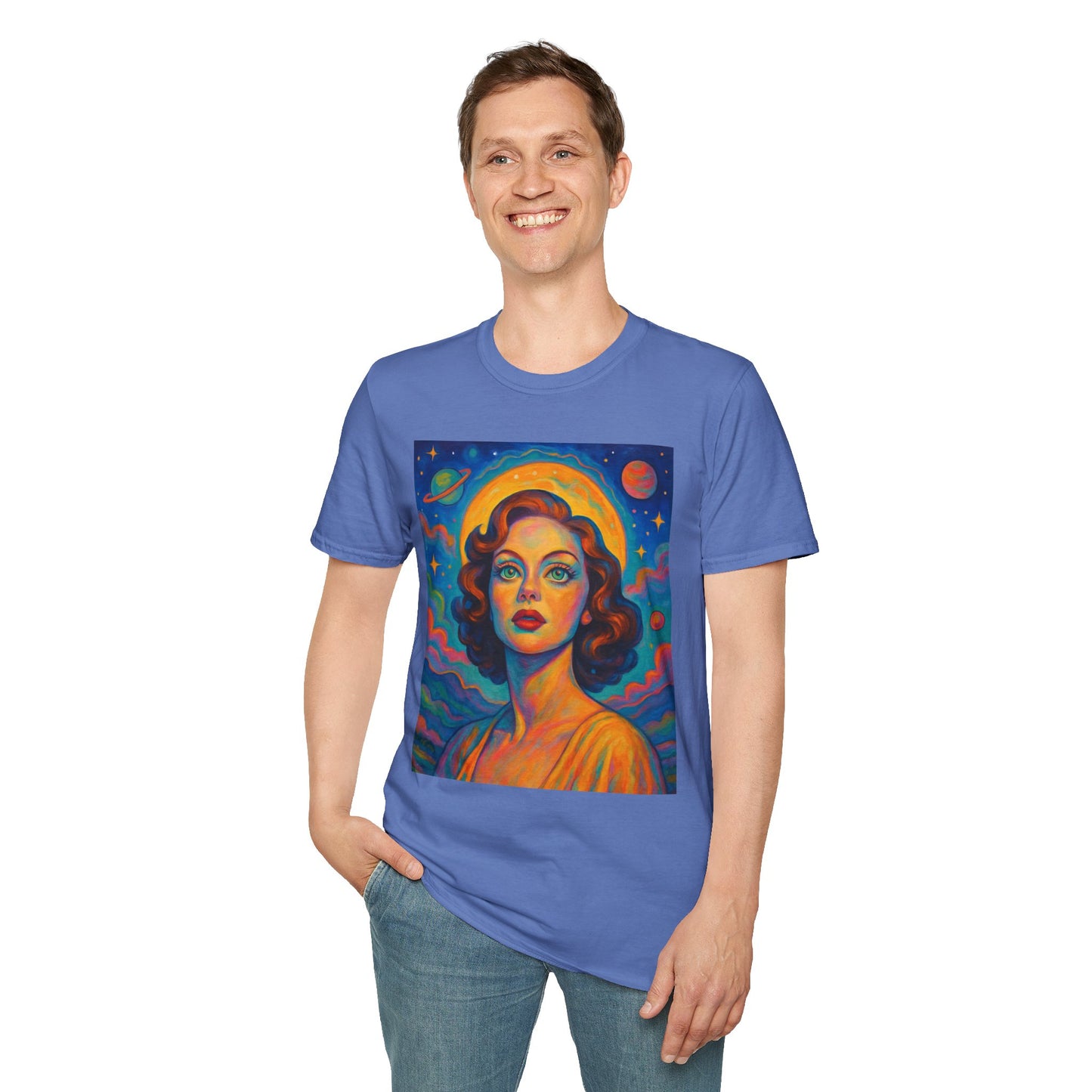 Retro Space Girl T Shirt Vintage Sci Fi Beauty Psychedelic Pop Art Galaxy Babe Tee Gift for Star Gazers Cosmic Fashion Astronaut Dreamwear