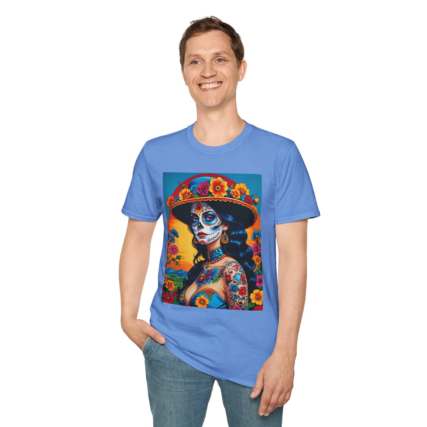 Sugar Skull Tattoo T-Shirt – Día de los Muertos Art Tee – Gift for Skull Art Fans, Tattoo Addicts, and Alternative Fashion Collectors