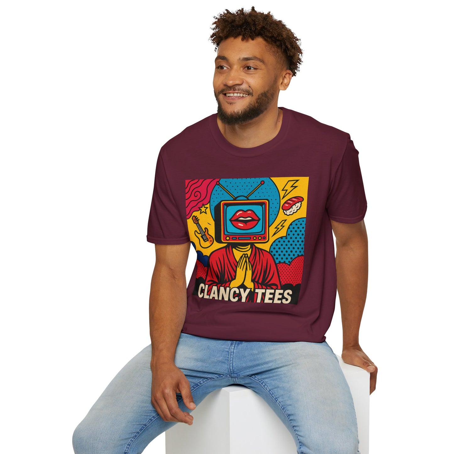 Pop Art TV Head T Shirt for Creatives Graphic Tee for Artists Gift for Surreal Art Lovers Unisex Visual Commentary Shirt