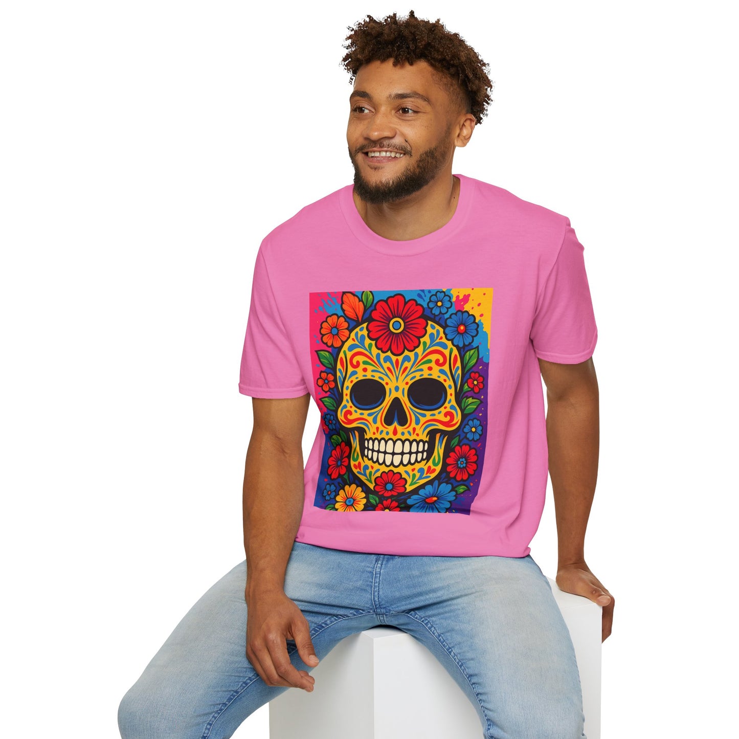 Colorful Sugar Skull Shirt | Day of the Dead Graphic Tee | Gift for Tattoo Lovers & Art Fans | Floral Skull T-Shirt