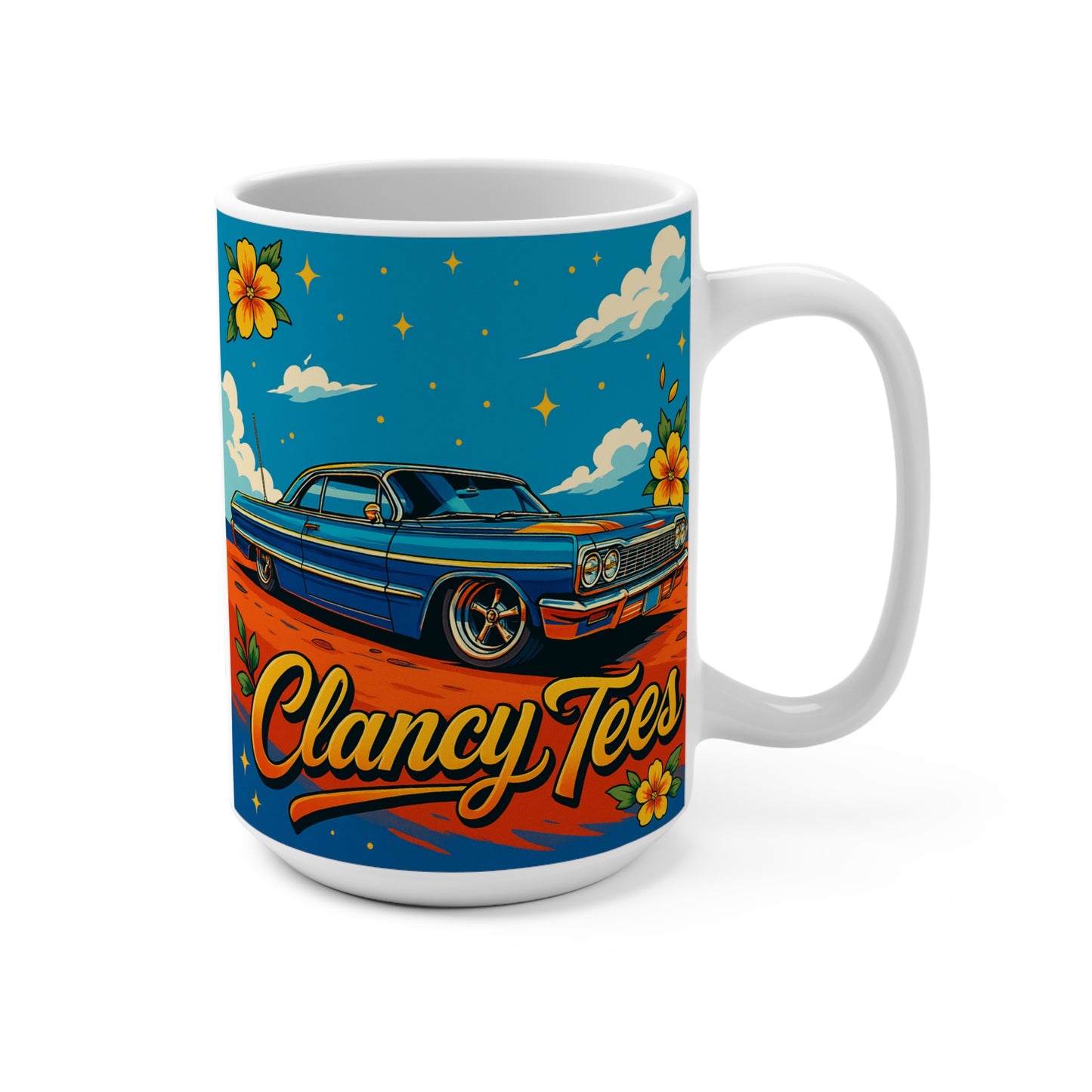 Lowrider Car Mug Vintage Chicano Artwork Ceramic Coffee Cup Gift for Car Enthusiasts