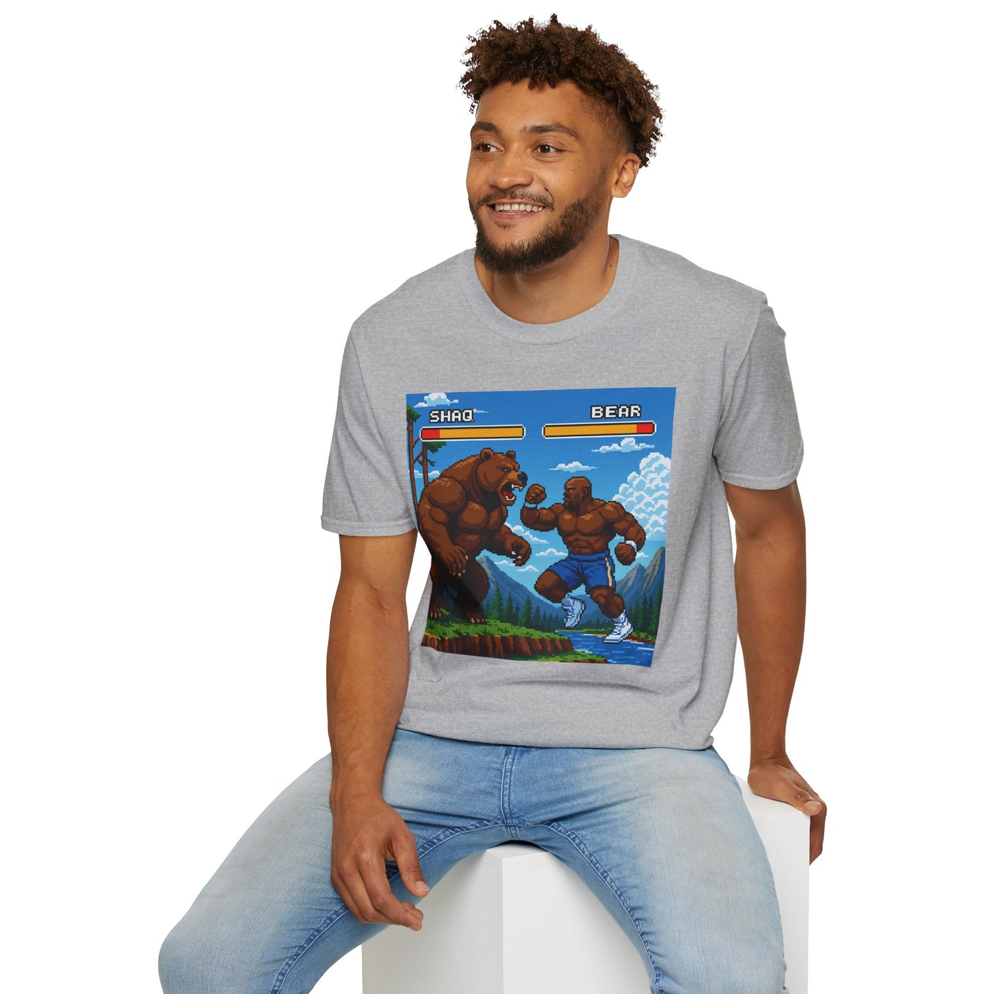 Shaq vs Bear Funny T-Shirt | Retro Arcade Fighter Tee | Gift for Gamers & 90s Kids | Weird Animal Combat Shirt