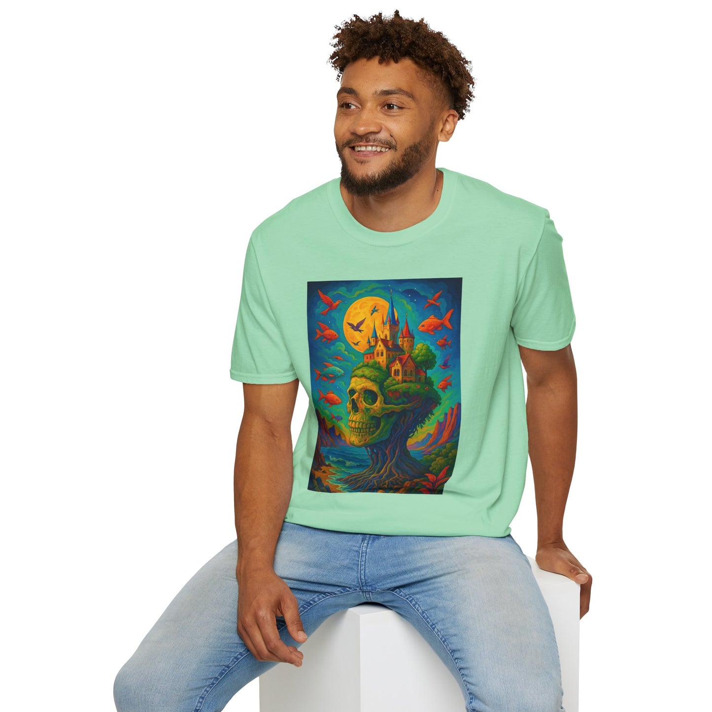 Psychedelic Skull Castle T-Shirt Surreal Fantasy Art Tee | Trippy Gothic Aesthetic Shirt | Gift for Weirdos and Dreamers | Dark Art Forest Top