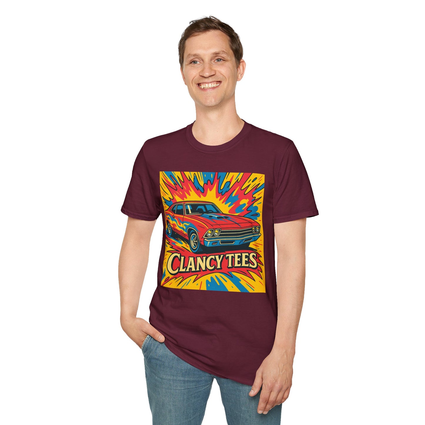 Muscle Car Graphic Tee with Retro Flames | Vintage Car Lover T-Shirt | Gift for Gearheads & Classic Ride Fans | Bold Hot Rod Shirt