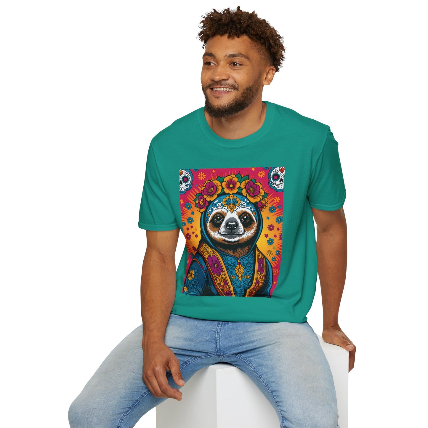 Boho Sloth T Shirt Trippy Animal Graphic Tee Colorful Festival Top Gift for Sloth Lovers
