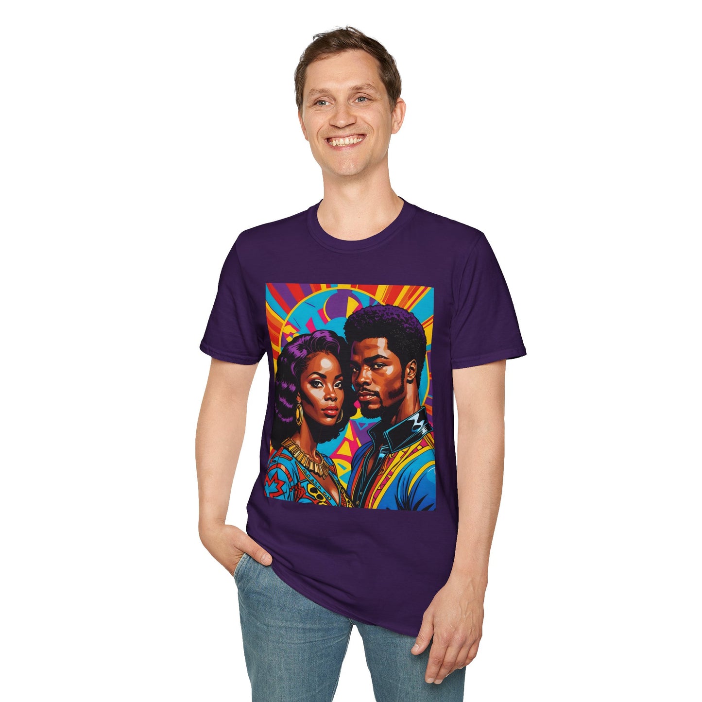 Vibrant Retro-Inspired Unisex Softstyle T-Shirt, Colorful Art Tee, Black History Month Shirt, Casual Streetwear, Gift for Art Lovers