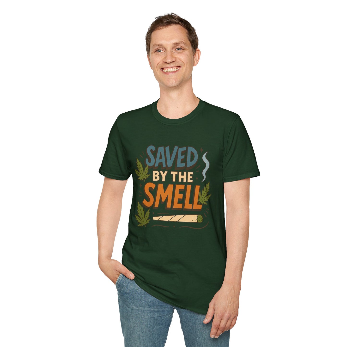 Funny Cannabis Saved by the Smell T-Shirt, Unisex Softstyle Tee, Gift for Stoners, Humor Apparel, Casual Wear, Cool Graphic Tee