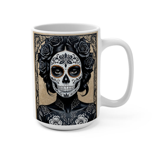 Dia de los Muertos Mug, Artistic Skull Design Coffee Cup, Sugar Skull Gift, Halloween Decor, Gothic Drinkware, Unique Halloween Mug