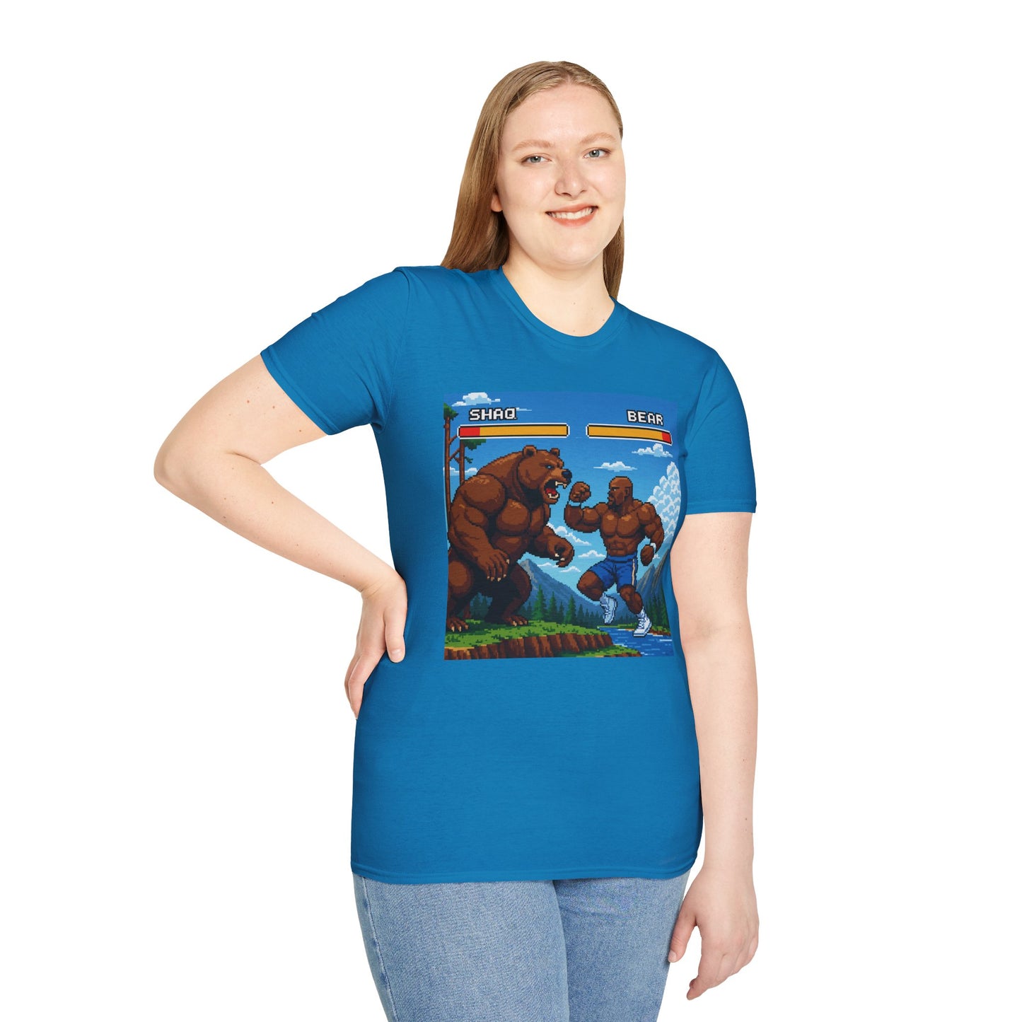 Shaq vs Bear Funny T-Shirt | Retro Arcade Fighter Tee | Gift for Gamers & 90s Kids | Weird Animal Combat Shirt