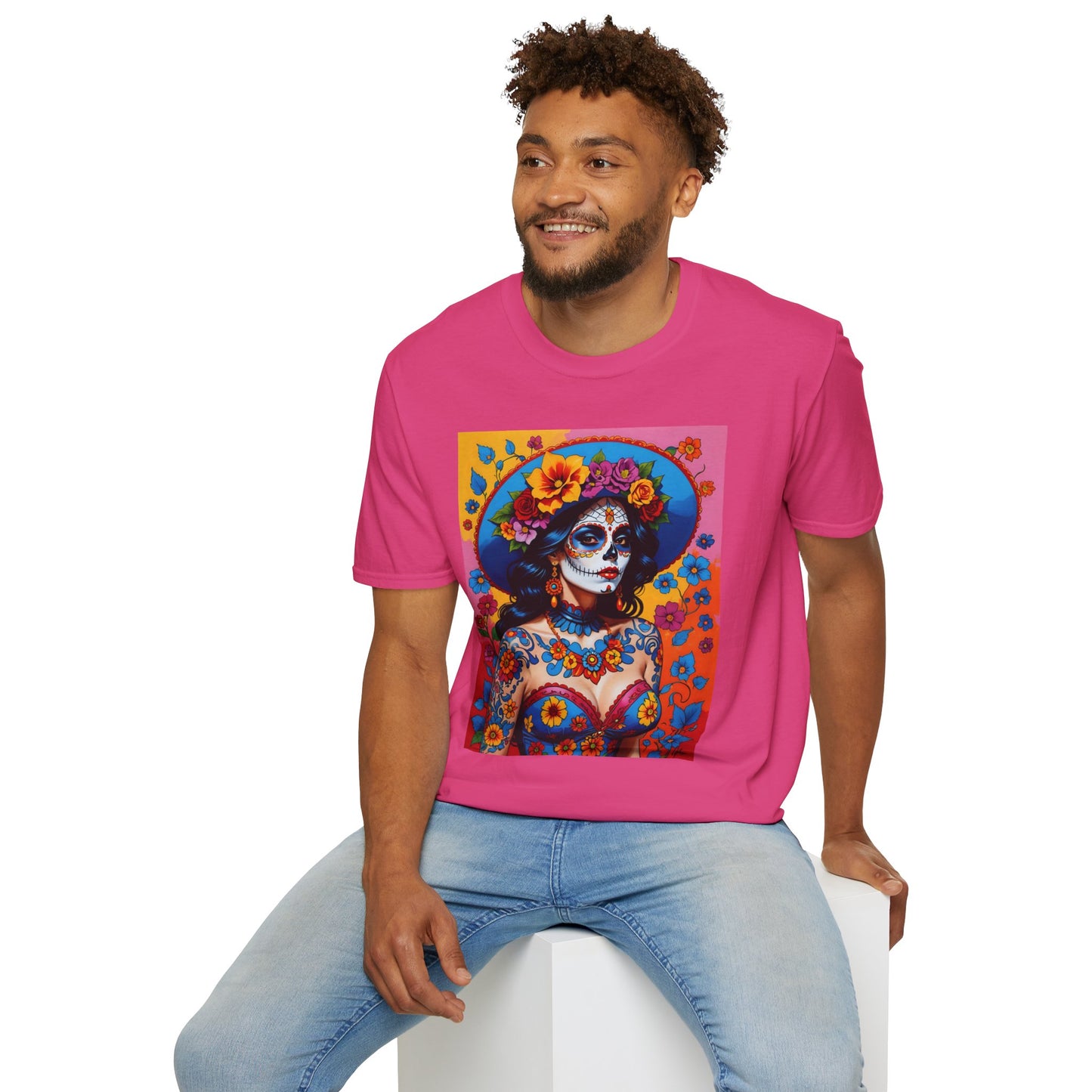 Sugar Skull T-Shirt – Día de los Muertos Art Tee – Gift for Goth Aesthetic Fans, Colorful Skull Lovers, and Tattoo-Inspired Fashion