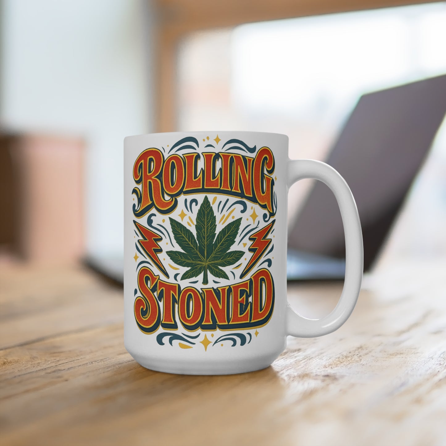 Rolling Stoned Mug – Funny Cannabis Coffee Cup With Weed Leaf Design, Marijuana Humor Mug, Gift For Stoner Friends