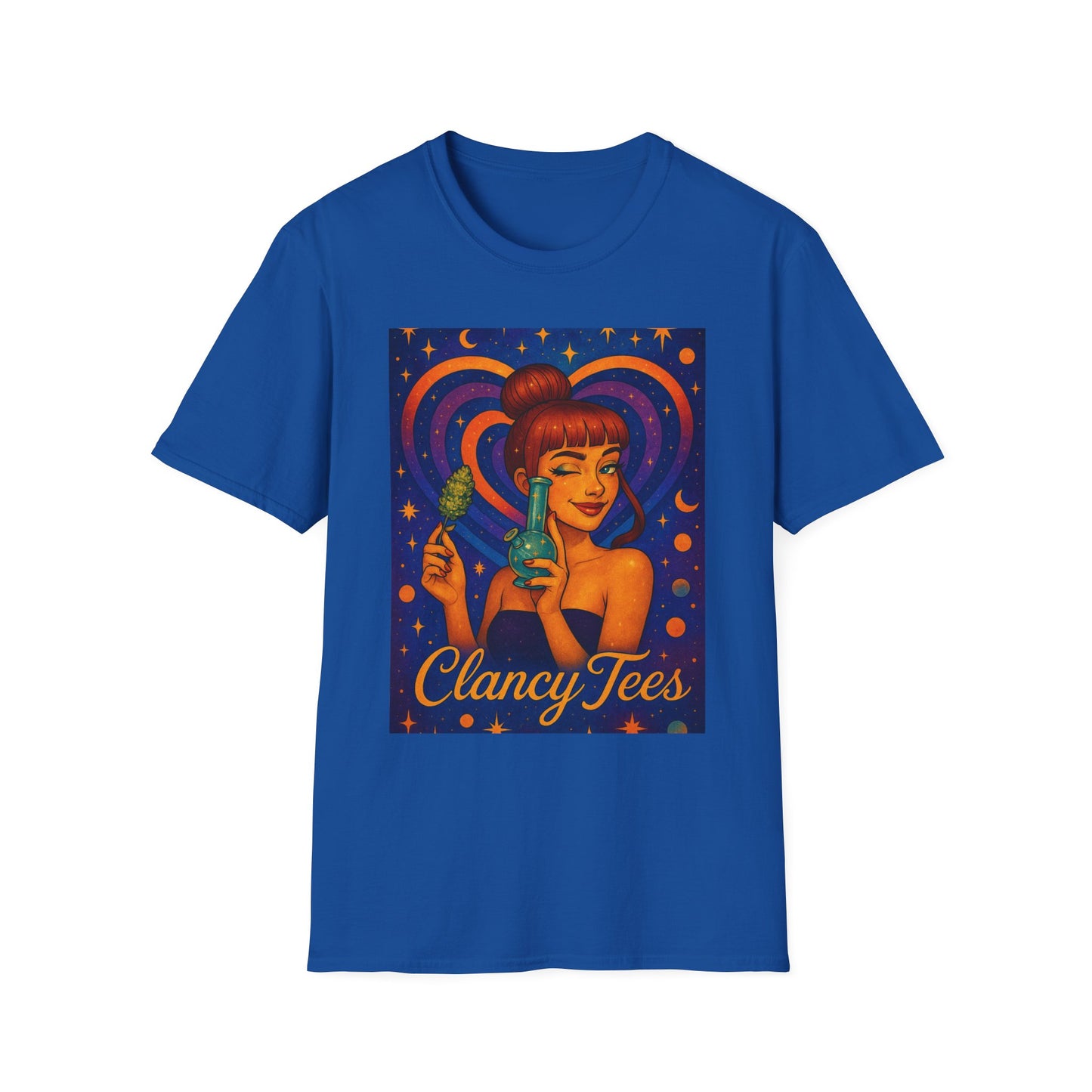 Cosmic Stoner Girl Art T-Shirt, Vintage Style Tee, Fun Summer Shirt, Gift for Art Lovers, Cute Graphic Tee, Unique Casual Wear