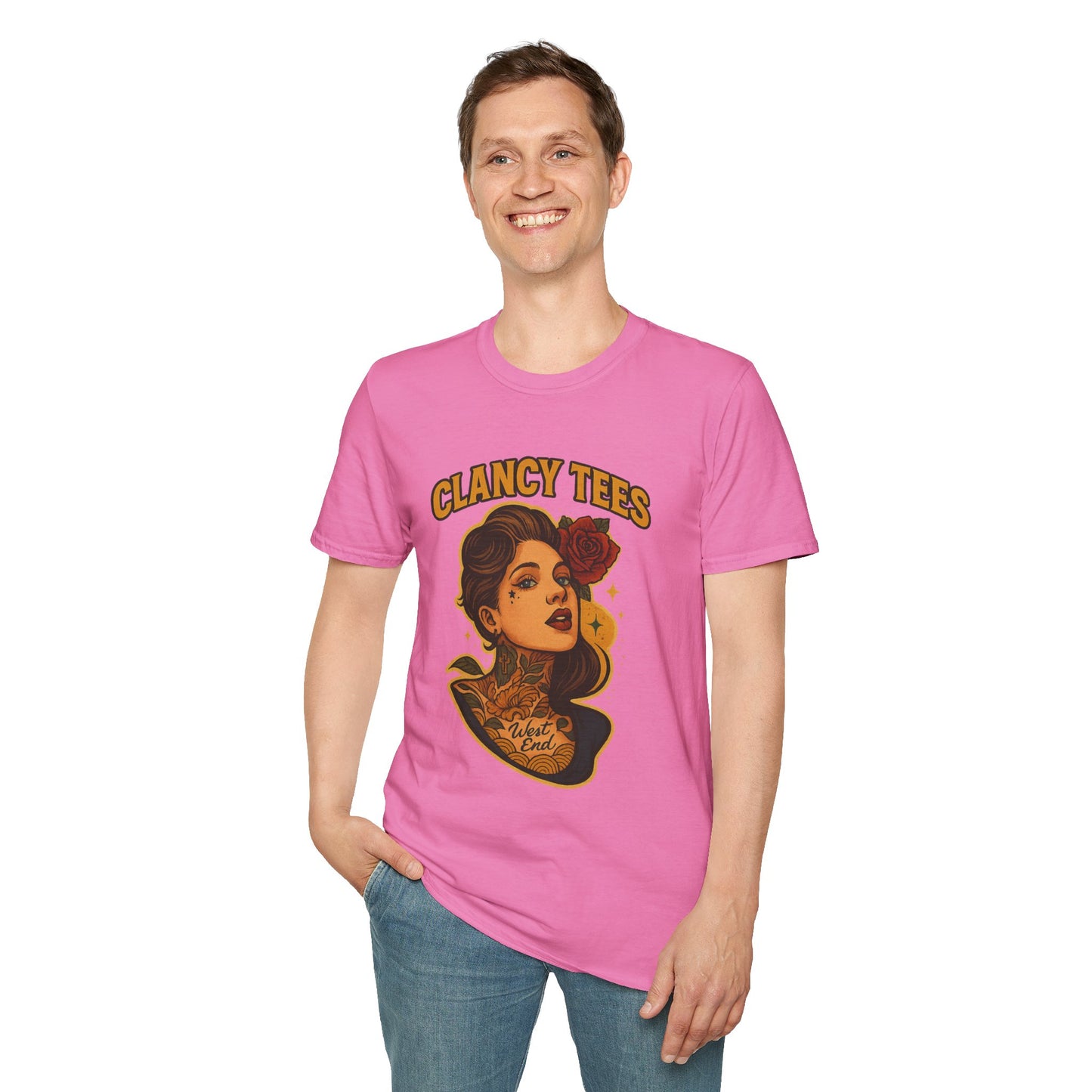 Vintage Tattoo-Inspired Unisex Softstyle T-Shirt, Unique Graphic Tee, Casual Statement Shirt, Perfect Gift for Friends & Festivals