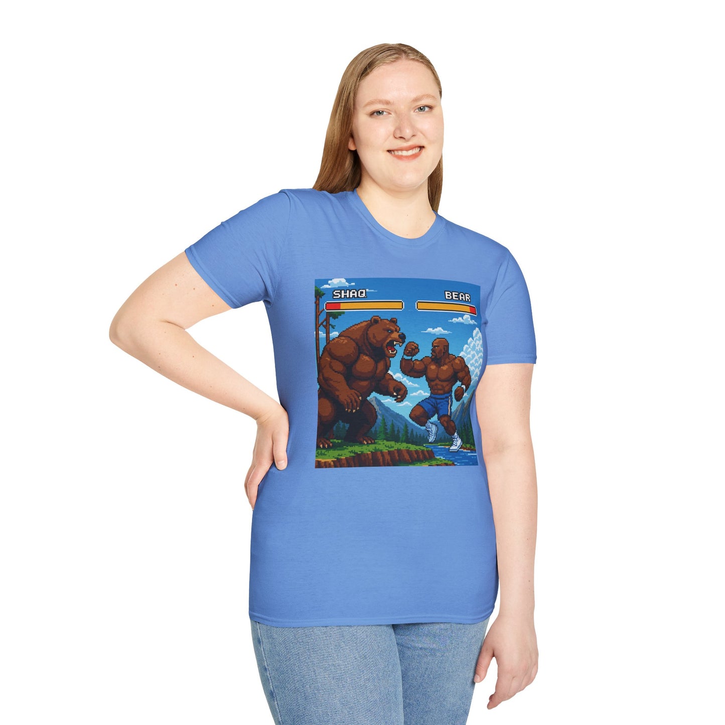 Shaq vs Bear Funny T-Shirt | Retro Arcade Fighter Tee | Gift for Gamers & 90s Kids | Weird Animal Combat Shirt