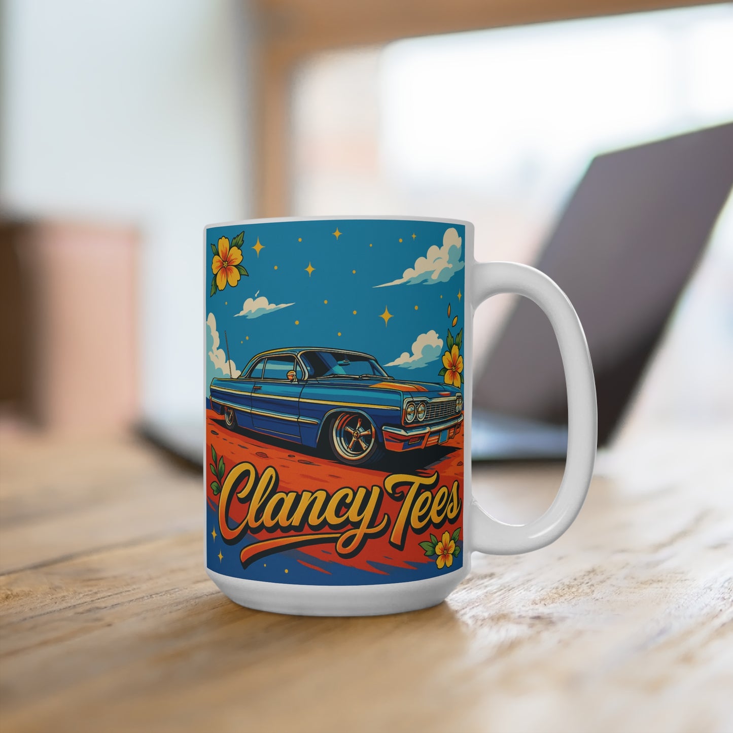 Lowrider Car Mug Vintage Chicano Artwork Ceramic Coffee Cup Gift for Car Enthusiasts