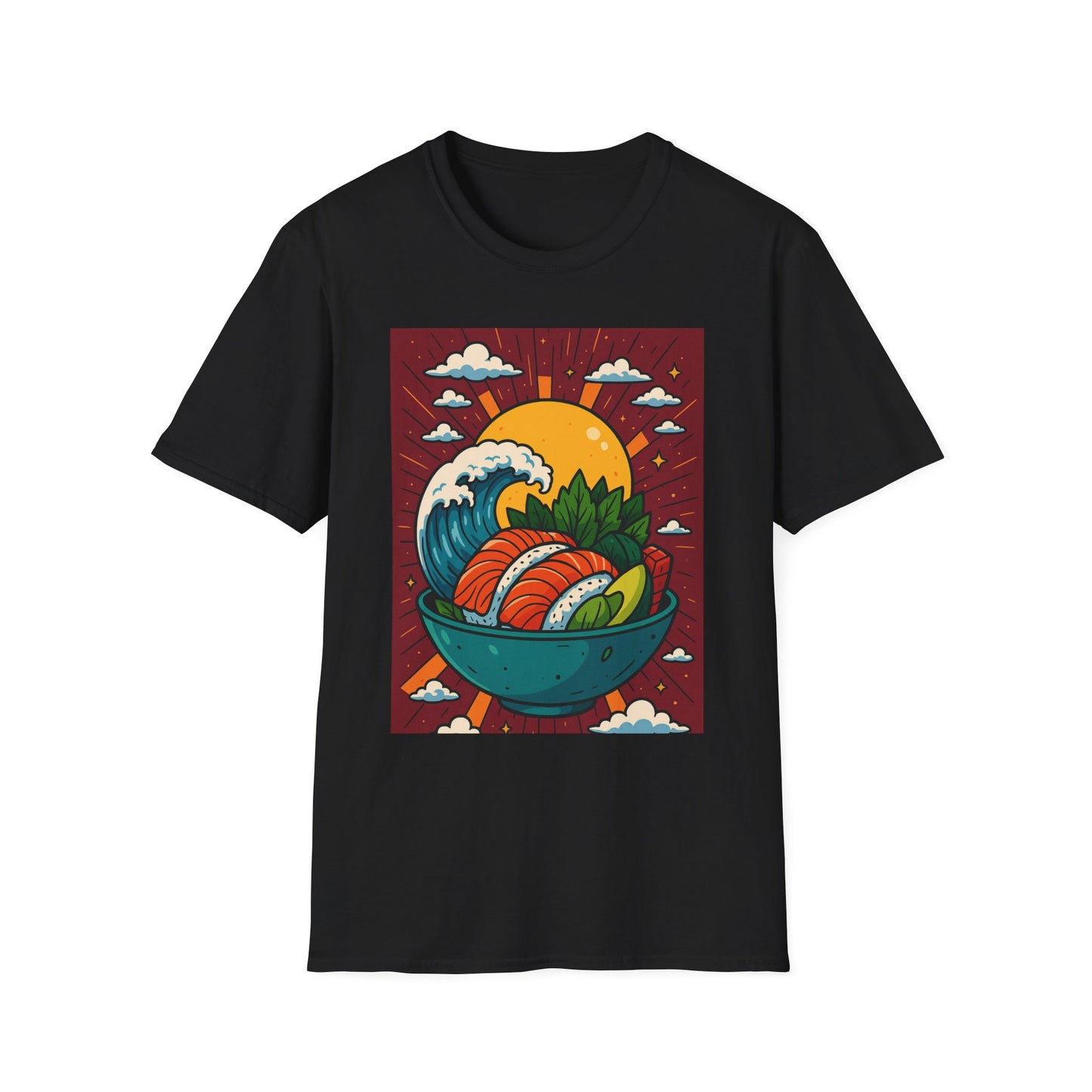 Sushi Wave T-Shirt – Retro Japanese Food Graphic Tee – Cool Sushi Shirt Gift for Foodies, Anime Fans, Ocean Lovers & Japanese Aesthetic Collectors