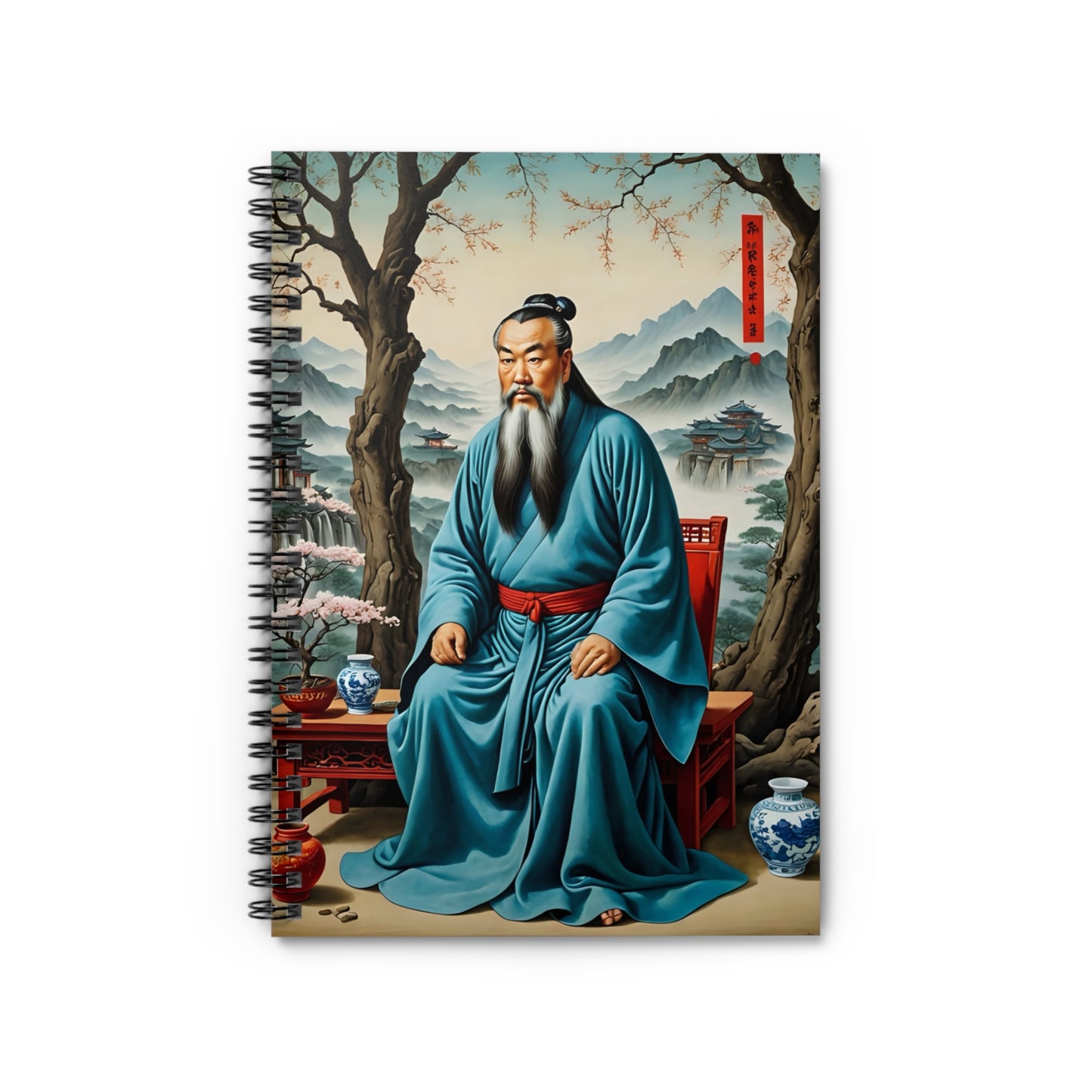Ancient Philosopher Notebook – Traditional Chinese Art Journal, Wise Sage Writing Notebook, Classic Scroll Inspired Journal, Gift for History Enthusiasts