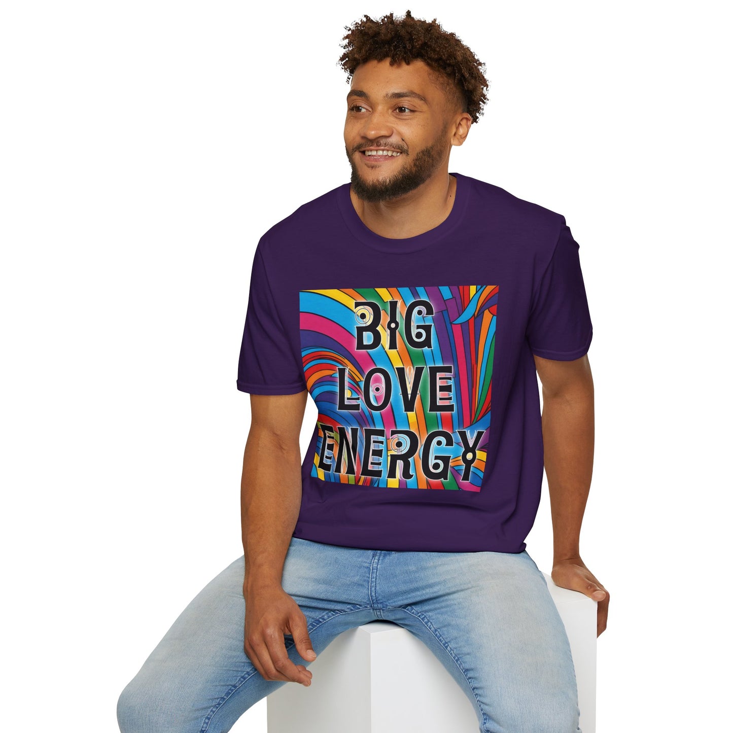 Big Love Energy Shirt – Colorful Retro Pride Rainbow Tee with Bold Positive Message – Gift for Optimists, LGBTQ Friends, and Love-First People