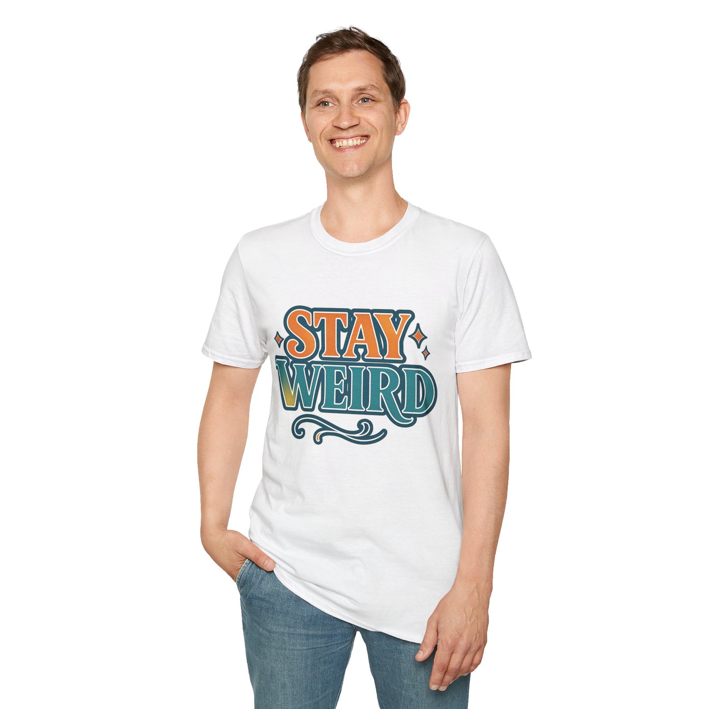 Stay Weird Unisex Softstyle T-Shirt - Fun Graphic Tee, Quirky Apparel, Gift for Friends, Casual Wear, Unique Style