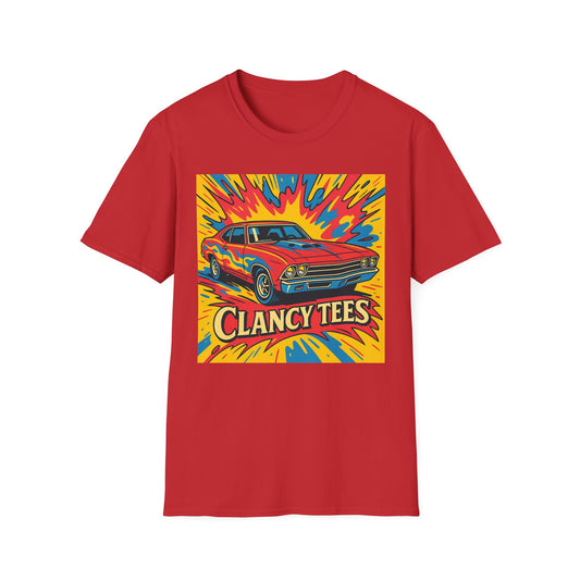 Muscle Car Graphic Tee with Retro Flames | Vintage Car Lover T-Shirt | Gift for Gearheads & Classic Ride Fans | Bold Hot Rod Shirt