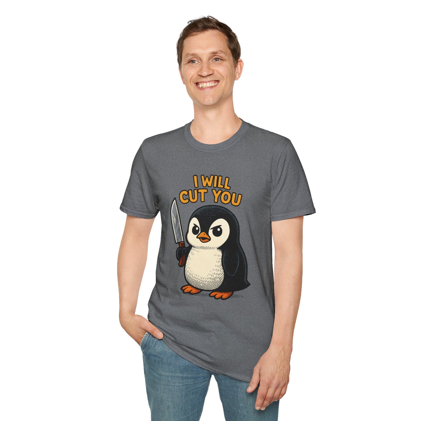 Angry Penguin Knife Shirt – Funny Animal Graphic Tee, Sarcastic Gift for Introverts, Cute but Deadly Humor Shirt
