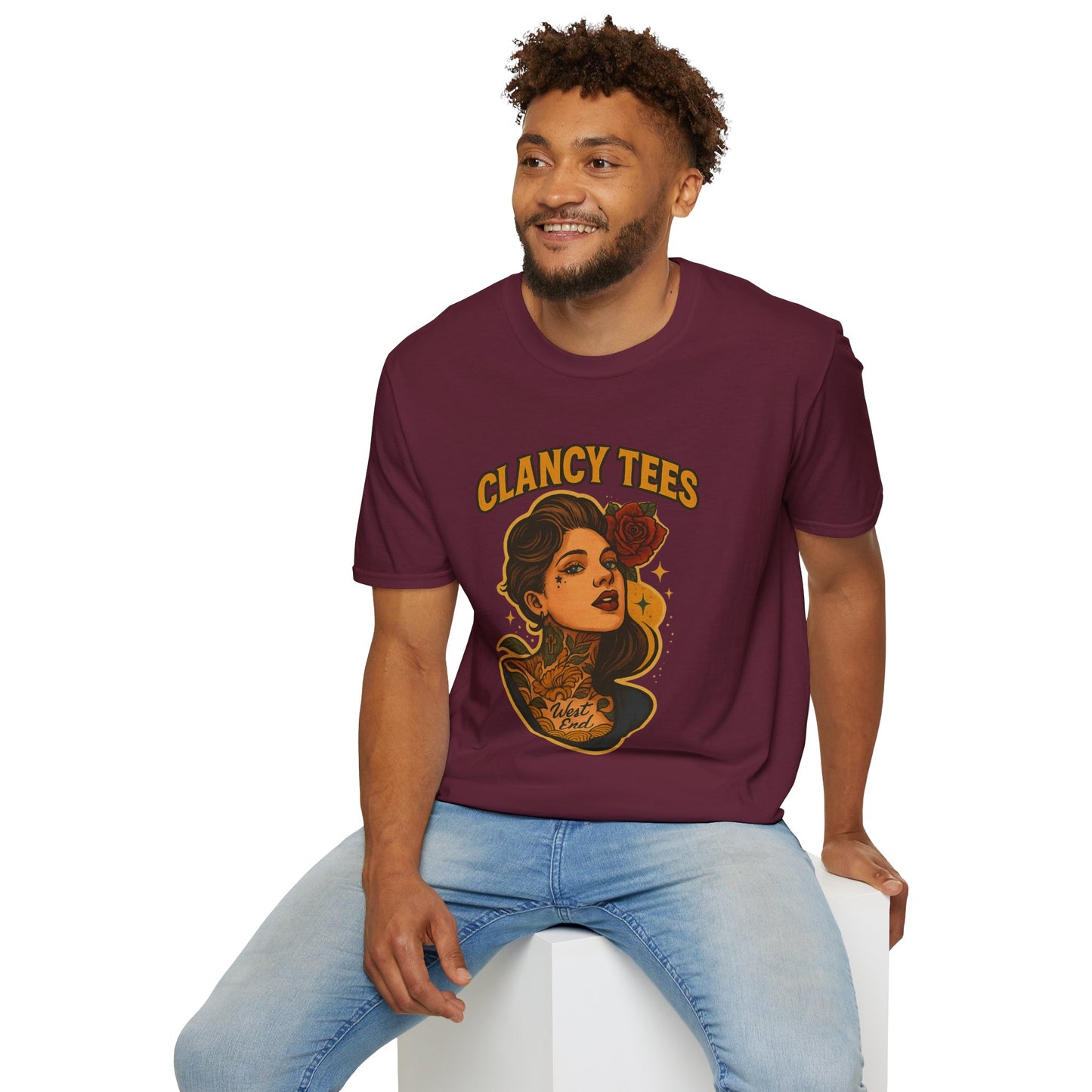 Vintage Tattoo-Inspired Unisex Softstyle T-Shirt, Unique Graphic Tee, Casual Statement Shirt, Perfect Gift for Friends & Festivals