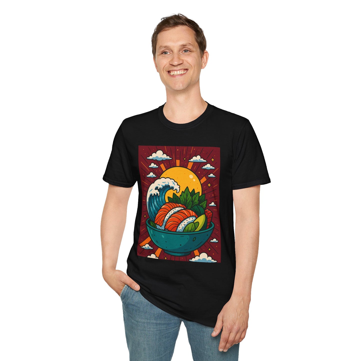Sushi Wave T-Shirt – Retro Japanese Food Graphic Tee – Cool Sushi Shirt Gift for Foodies, Anime Fans, Ocean Lovers & Japanese Aesthetic Collectors