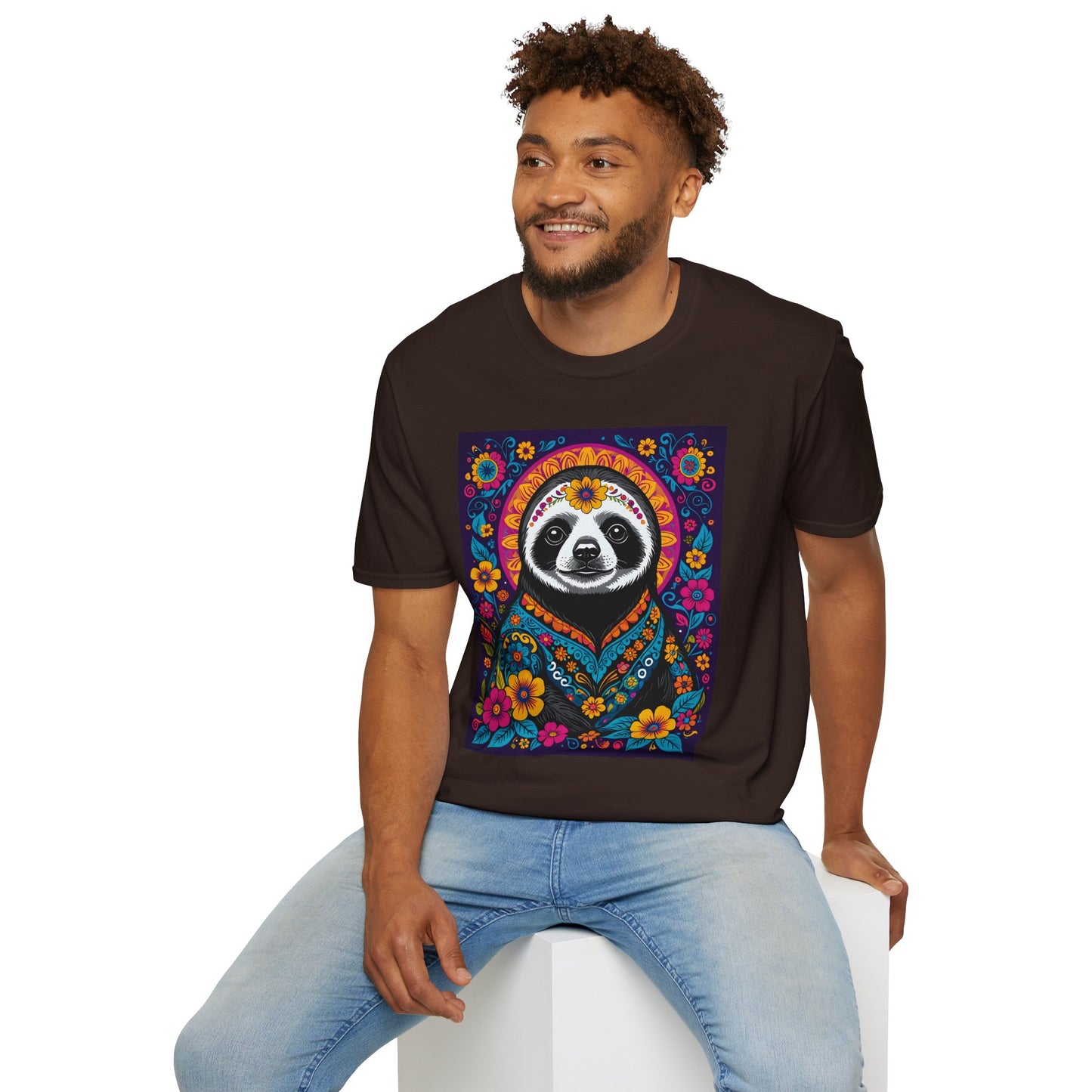 Psychedelic Sloth T Shirt Boho Animal Graphic Tee Trippy Festival Top Gift for Sloth Lovers