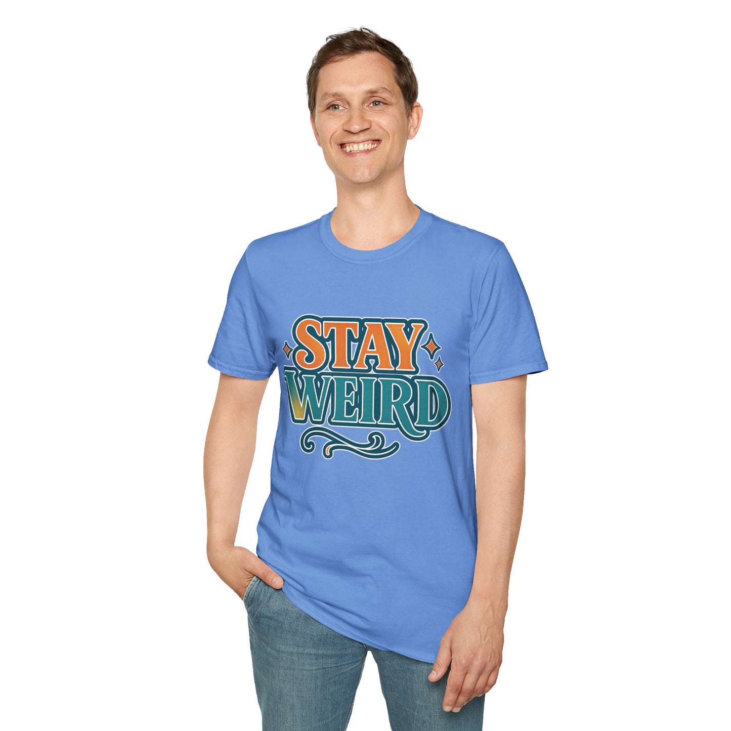Stay Weird Unisex Softstyle T-Shirt - Fun Graphic Tee, Quirky Apparel, Gift for Friends, Casual Wear, Unique Style