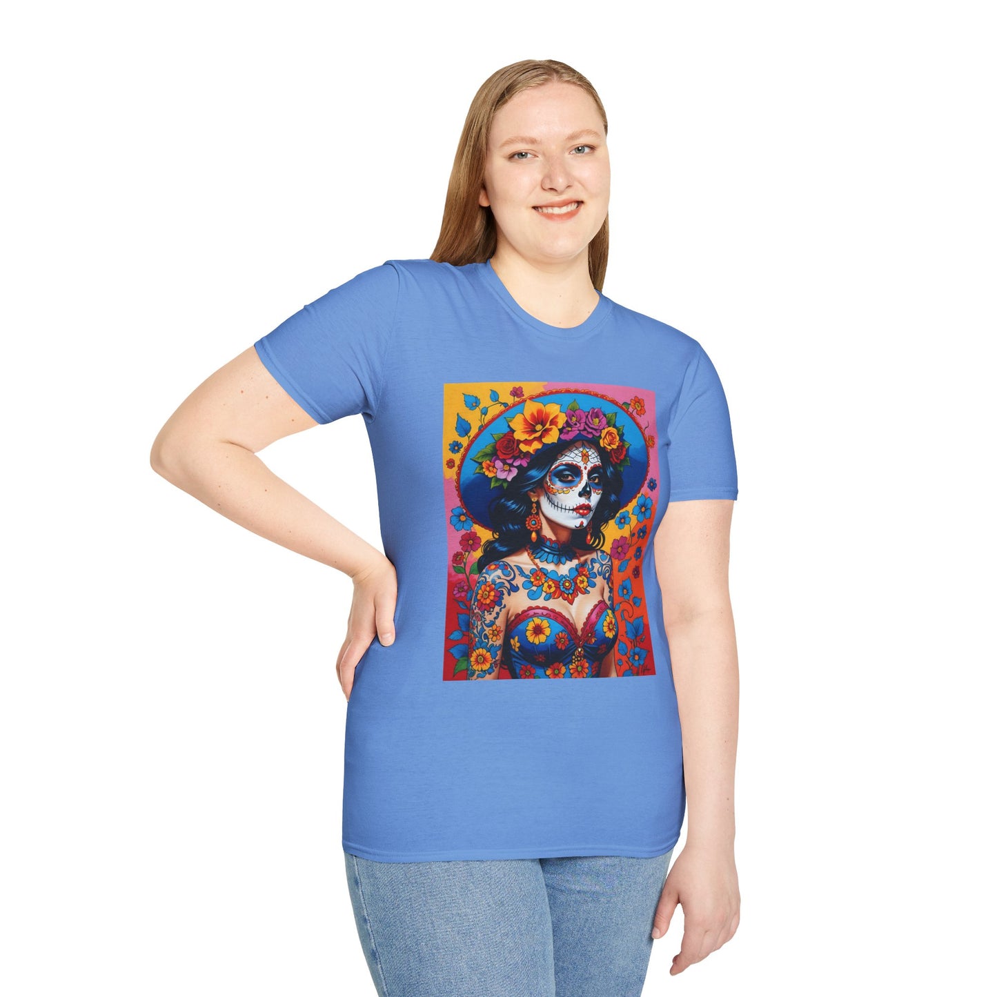 Sugar Skull T-Shirt – Día de los Muertos Art Tee – Gift for Goth Aesthetic Fans, Colorful Skull Lovers, and Tattoo-Inspired Fashion