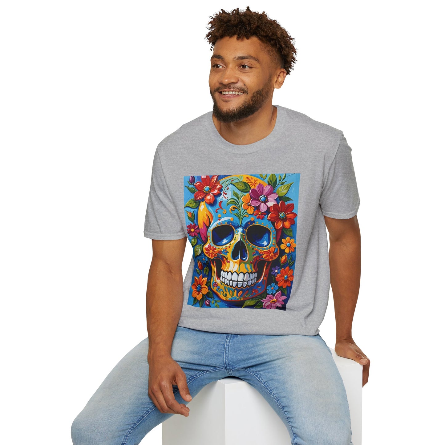 Floral Sugar Skull Shirt – Colorful Skull with Flowers Tee – Gift for Art Lovers, Halloween Fans, and Bold Statement Outfit Seekers