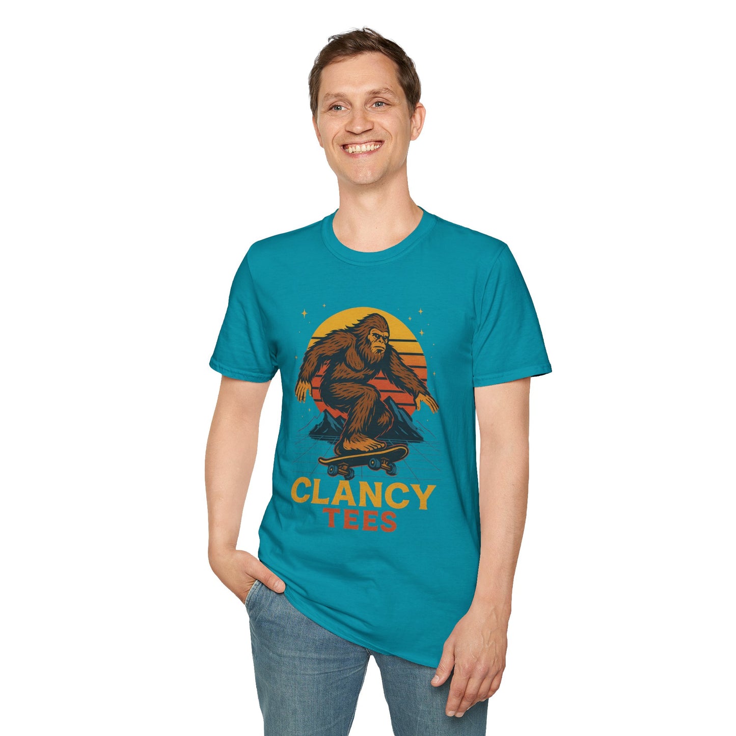 Bigfoot Skateboard Unisex T-Shirt, Retro Graphic Tee, Funny Gift for Skaters, Adventure Lovers, Summer Apparel, Men's and Women's Fashion