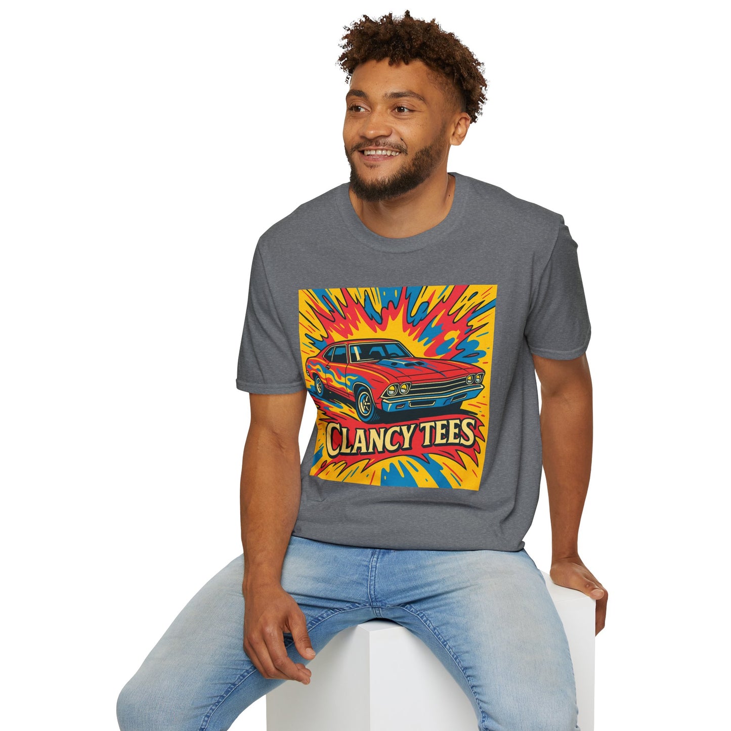 Muscle Car Graphic Tee with Retro Flames | Vintage Car Lover T-Shirt | Gift for Gearheads & Classic Ride Fans | Bold Hot Rod Shirt
