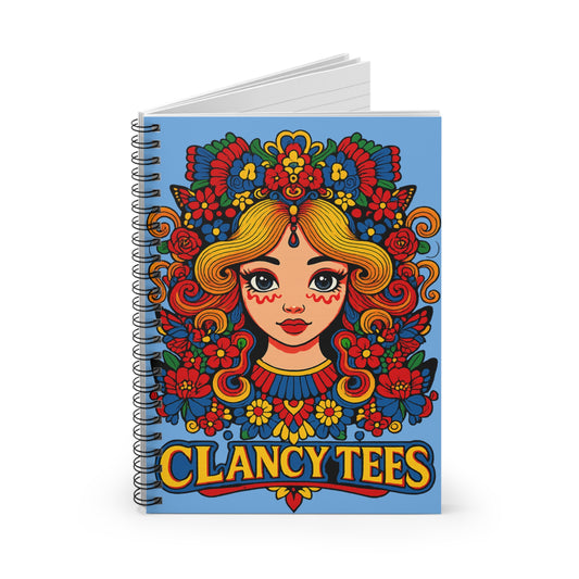 Folk Art Notebook – Colorful Boho Journal with Floral Design, Retro Fantasy Writing Notebook, Artistic Spiral Journal for Creative Minds, Gift for Free Spirits