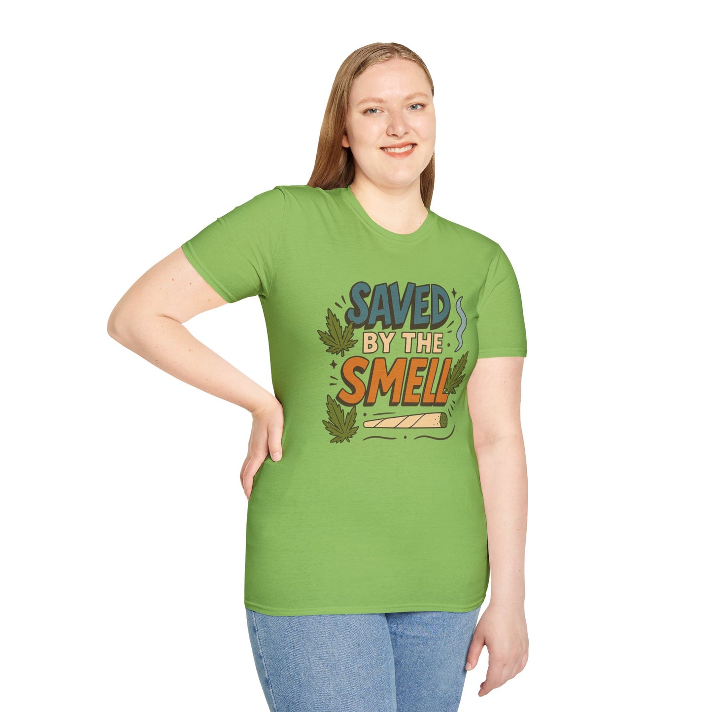 Funny Cannabis Saved by the Smell T-Shirt, Unisex Softstyle Tee, Gift for Stoners, Humor Apparel, Casual Wear, Cool Graphic Tee